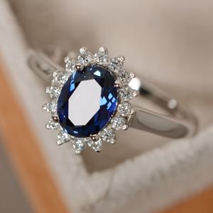 TEMU 여성을 위한 우아한 클래식 웨딩 링 - 4개 포크 블루 합성 자이콘 인레이, 화이트 골드 플레이트 구리, 웨딩, 파티 및 캐주얼 의상에 완벽한 - 이상적인 데이 선물, 웨딩 보석