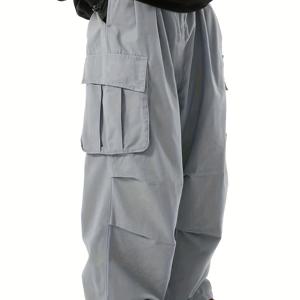 TEMU 남성 패션 허리 드로스트링 멀티 포켓 팬츠 | 캐주얼 스타일, 신축성 없는 원단, 봄/여름/가을에 적합, 데일리 및 야외 활동에 이상적, 폴리에스터 섬유|여름바지