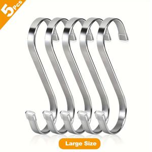 TEMU 5개의 대형 S자 모양 후크, 견고한 스테인레스 스틸 후크, 주방용 후크, 가정용 S자 모양 금속 스틸 튜브 후크, 다용도로 옷, 주방용품, 칼, 식물, 수건, 정원 도구에 완벽함