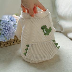 TEMU Dada Dinosaur 후드티 - 소형 개와 고양이용, 모든 계절에 사용 가능한 니트 폴리에스터 풀오버 스웨트셔츠, 귀여운 공룡 프린트, 손세탁만 - 봄, 여름, 가을에 적합