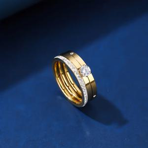 TEMU 3개 세트 18k 도금 스택 가능 스테인리스 스틸 인레이 합성 지르코니아 트렌디 여성용 반지