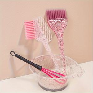 TEMU 4개의 헤어 스타일링 및 염색 세트, 반짝이는 헤어 염색 빗, 오일 염색 브러시, 단면 부드러운 머리카락 투명 진주 염색 브러시, 헤어 염색 믹싱 스틱, 염색 볼