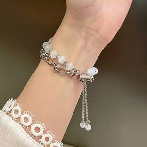 TEMU 애플워치 울트라/SE/시리즈 9/8/7/6/5/4/3/2/1 호환 스트랩 - 여성용 비즈드 페블 밴드, 핸드스트링 비즈 & 조절 가능한 매듭 잠금, 내구성 있는 캣아이 스톤 워치 밴드 (38/40/41/42/44/45)