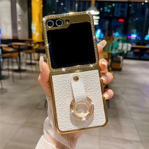 TEMU 휴대폰 케이스 - 세련된 글리터 라운드 링 인조 가죽 폰 케이스 (삼성 갤럭시 Z Flip 5, Z Flip 6, Z Flip 4, Z Flip 3 5G 호환), 충격 방지 후면 커버