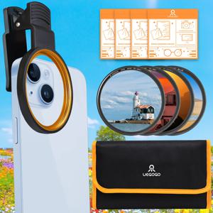 TEMU ZOMEI 4색 그라데이션 폰 렌즈 필터 키트 (회색/주황색/파란색/빨간색) & 클리닝 천 & 파우치 - 아이폰/ 스마트폰용 52mm 나사산, 블로깅 및 사진용 효과 필터