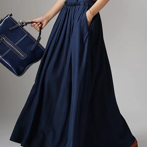 TEMU 포켓이 달린 우아한 네이비 블루 플리츠 스커트 - 사계절용 스타일리시한 하이웨이스트 디자인, 캐주얼 웨어에 완벽 || 부유를 유도하는 세련된 스타일, 벨트는 포함되지 않음.