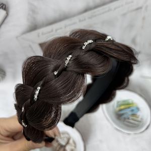 TEMU 1 패키지 전문 수제 헤어밴드 가발 자연색 헤어밴드 가발