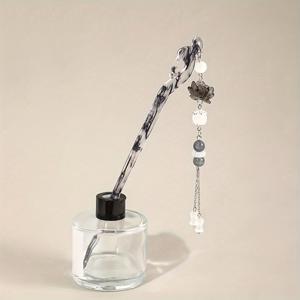 TEMU 여성을 위한 새로운 중국 스타일의 잉크 로터스 프린트 헤어핀, 머리 뒤쪽의 불룩한 헤어스타일에 적합, 한푸, 치파오, 고대 스타일 헤어 액세서리 디자인을 다양하게 특징으로 함, 시원하고 우아한 빈티지 중국 미적을 발산합니다.