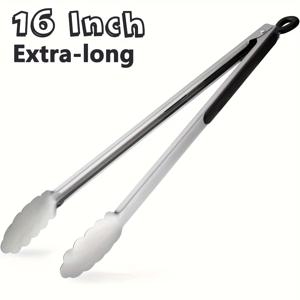 TEMU 엑스트라 롱 스테인리스 스틸 바비큐 그릴 집게 - 16인치 잠금 서빙 집게, 요리, 샐러드, 빵, 스테이크 및 뷔페용 - 식기세척기 사용 가능한 주방 도구