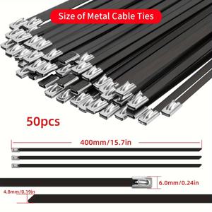 TEMU GTAI 헤비듀티 스테인리스 케이블 타이 - 50개, 에폭시 코팅, 자체 잠금, 다중 사이즈 (7.9