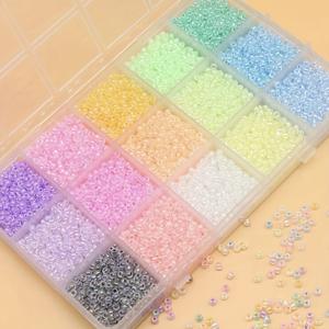 TEMU 3000pcs 박스당 15가지 색상 무작위 혼합된 빛나는 유리 비즈 빛나는 쌀 비즈 DIY 세트