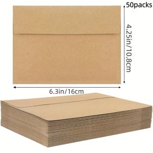 TEMU 25/50개 갈색 크래프트 종이 봉투, 자체 밀봉 A4/A7 사이즈 4x6 & 5x7 카드용, 초대장, 인사말 카드, 사진, 엽서용 우편 봉투, 클래식 & 전문 디자인, 문구지 및 봉투