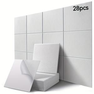 TEMU 28pcs AUSLET 음향 폼 패널, 자체 접착 사운드프루프 타일, 흰색 노이즈 감소 폼, 쉽게 설치, 녹음 스튜디오, 홈 시어터 및 사무실용