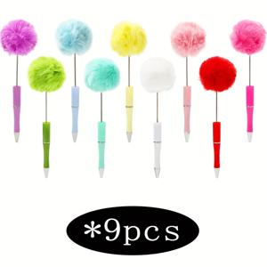 TEMU 9색 포송송 비즈 볼펜, 흐릿한 플라스틱 구슬 컬러 DIY 공예용 사무용품
