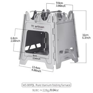 TEMU Tiartisan의 순수 티타늄/스테인리스 스틸 캠핑 힌지 디자인 장작 스토브 (직접 음식 접촉 불가), 초경량 휴대용 접이식 숯불 그릴 (야외용), 보관 가방 포함, 요리 전용.