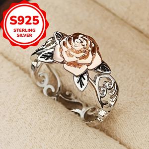 TEMU 세련된 S925 실버 로즈 오픈워크 반지, 여성을 위한 우아한 약혼 또는 결혼반지, 생일 또는 발렌타인데이 선물용, 3.4g