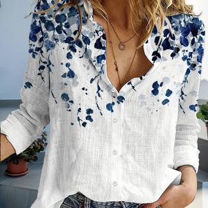 TEMU 여성용 캐주얼 폴리에스터 긴팔 셔츠, 3D 디지털 프린트, 트렌디 멀티 컬러 패치워크, 라펠 칼라, 약간의 스트레치, 직조 직물, 120g/m² - 봄/가을 패션 탑