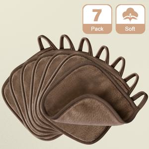 TEMU 7pcs, 부드러운 마이크로파이버 얼굴 클렌징 타월, 메이크업 리무버 얼굴 물티슈, 걸이 코드 포함, 베이지에 부드러움, 재사용 가능한 얼굴 타월, 세탁기 사용 가능, 남녀 공용, 가정 및 여행 필수품, 6X6 인치 브라운