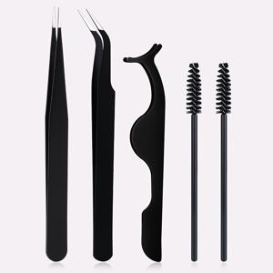 TEMU 프로페셔널 속눈썹 연장 & 얼굴 털 관리 도구 세트 5종 (뾰족형 & 곡선형 핀셋, 스테인리스 스틸 수염/고트비 키트, 속눈썹 접착제 도포용 미니 빗 2개 포함), 라이트 베이지 (DIY, 미용실, 여성 선물용)