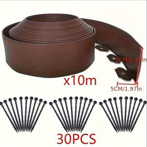 TEMU 10m 브라운 랜드스케이프 엣지 키트 - 유연한, 무공구 정원 테두리, 야드, 잔디 및 꽃밭용 헤비듀티 미니 플라스틱 울타리