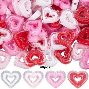 TEMU 40개 아크릴 하트 비즈, 4가지 색상, 빈 사랑 모양 루즈 비즈, 주얼리 만들기, DIY 공예, 팔찌, 목걸이, 데이, 아버지의 날, 어머니의 날 선물