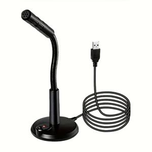 TEMU 1개 블랙 USB 데스크탑 마이크로폰, 컴퓨터, 라이브 녹음, 사무실 노래방, 게임용 - 3.5mm 잭, 플러그 앤 플레이, 배터리 필요 없음, 조절 가능한 팔과 팝 필터가 있는 컴팩트 디자인, 컴퓨터용 마이크, 사무실 오디오, 현대적인 오디오 기기, 내구성 있는 구조, PC용 마이크, USB 마이크, 마이크 게이밍, 팟캐스트 마이크