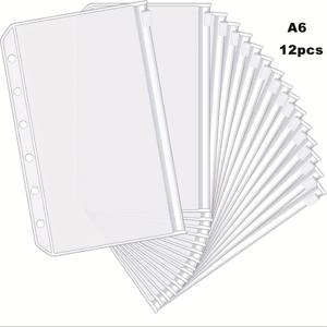 TEMU 12/24개 A5/A6/A7 루즈리프 바인더 포켓 6홀 캐시 봉투, 투명 지퍼 폴더 6링 바인더용, 방수 PVC 문서 연필 정리함|포카바인더