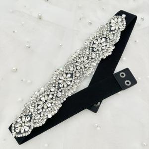 TEMU AMSOIL 우아한 신부 새시 - 화이트 플로랄 글라스 비즈 & 라인스톤 웨딩 드레스 벨트, 블랙 리본 포함, 신부 & 공식 행사에 완벽, 들러리 선물, AMSOIL