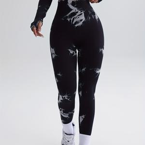 TEMU 여성용 심리스 홀치기 염색 스포츠 바지 - 허리 위스트 운동 레깅스, 복부 제어, 힙업 & 다리 쉐이핑, 올 시즌 헬스, 러닝, 요가, 아웃도어 피트니스 바지 (세탁기 사용 가능), 짐웨어, 세련된 디자인, 튼튼한 구조