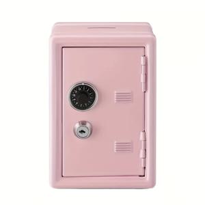 TEMU 1pc 핑크 금속 캐시 박스 잠금, 조합 잠금 보안 동전 은행, 미니 안전함 2개의 키, 동전 및 변동금 저장용 철 저장함, 돈 저장함