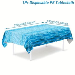 TEMU 1개 바다 테마 일회용 PE 식탁보, 130x220cm, 파란색 해수 디자인 골프자국 처리된 가장자리, 생일·결혼식·유아기파티를 위한 바다 밑 테이블 커버