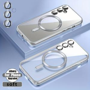 TEMU 폰 케이스: 럭셔리 충격방지 도금 마그네틱 무선충전 케이스 S23 S24 S25 S20 S21 S22 Plus FE 23 24 25 울트라 투명 마그네틱 렌즈 필름 보호