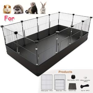 TEMU 다용도 소형 동물 놀이장 - 방수 PVC 라이너가 있는 기니피그 & 토끼 케이지, 쉬운 액세스 후크 및 금속 문 - 실내/외부 사용 가능, 토끼, , 강아지를 위한 휴대용 - 내구성 있는 철 합금 구조 (48''L x 24''W x 16''H)