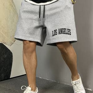 TEMU 남성용 로스앤젤레스 농구 반바지 - 블랙 캐주얼 운동복, 끈 조절 허리, 폴리에스터, 기하학적 프린트, 포켓, 여름 피트니스 및 트레이닝에 완벽