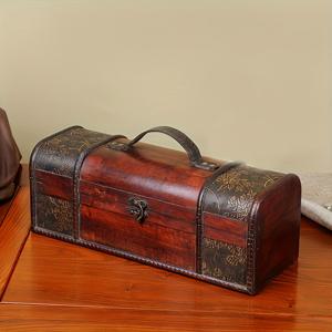 TEMU 1개 우아한 플로럴 빈티지 목재 장식 상자 - 금속 잠금장치 포함, 재생목재 직사각형 보관함 (쥬얼리, 소중한 물건 및 휴일 선물용) - 크리스마스, 추수감사절, 할로윈 - 독특한 홈 데코