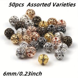 TEMU DIY 주얼리 만들기용 50개입 6mm 아크릴 중공 비즈 - 여성 팔찌, 귀걸이, 헤어 클립, 폰 참, 바람종 등 다양한 컬러 공예 재료