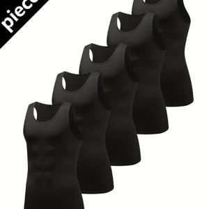 TEMU 남성용 퀵드라이 압축 트레이닝 조끼 5개 세트 - 통기성 민소매 피트니스 슈트, 스판덱스 혼방, 타이트핏 셔츠, 헬스장 및 야외 스포츠용 - 사계절 압축웨어