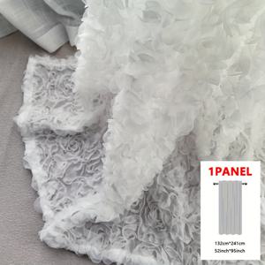 TEMU 1pc 경량 3D 로즈 자수 투명 커튼 패널, 조명 필터링 메쉬 직물, 쉽게 설치할 수 있는 바늘 포켓 상단, 결혼식, 파티, 사무실, 거실, 가정 장식, 파티 장식 액세서리 | 우아한 창문 처리 | 경량 커튼, 거실 커튼