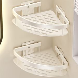 TEMU 드릴 필요 없는 녹 방지 알루미늄 샤워 벽 선반 2개 세트, 샴푸, 수건, 세면도구용 다중 칸막이 접착식 욕실 정리함 - 공간 절약형 호텔급 보관함, 홈, 슬림 메탈릭 마감 | 접착 설치