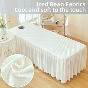 TEMU 전문 스파 냉각 침대 커버 얼굴 구멍 포함 - 세탁 가능한 레이온 마사지 테이블 패드, 얼굴 미용실을 위한 통기성 및 방지 슬립 릴랙스 매트, 핫 스톤 마사지 액세서리