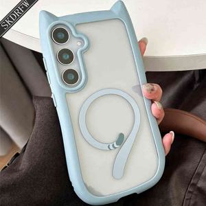 TEMU 폰케이스: 스타일 마그네틱 캣 이어 폰케이스, 투명 방탄 보호, 갤럭시 S23/S23+/S24/S24+/S25/S25+ 호환