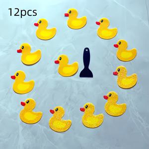 TEMU 귀여운 노란색 고무 오리 목욕 스티커 12개 세트 - 반짝이는 눈이 있는 미끄럼 방지 욕실 및 샤워 데칼, 고품질 접착제로 욕조와 타일에 사용 가능, 쉽게 떼어낼 수 있고 잔여물 없음