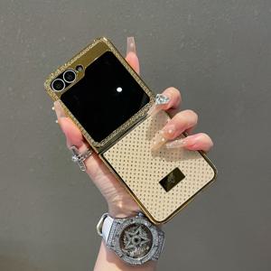 TEMU 럭셔리 전기도금 가장자리 풀 폰 케이스, Z Flip6/Z Flip5/Z Flip4/Z Flip3 호환, 스타일리시하고 고급스러운 보호 커버