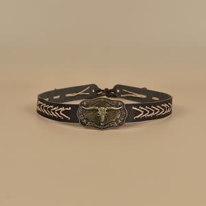 TEMU 1pc 빈티지 코우보이 모자 액세서리, 소의 머리와 크로스 웨이브 조절 가능한 스트랩, 남성 및 여성용 내구성 있는 인조 가죽 넓은 브림 모자 - 파티, 경마, 야외 행사 및 축제에 이상적