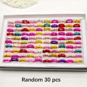 TEMU 다양한 기하학적 및 꽃무늬 디자인의 생생한 무지개 반지 30개 세트, 폴리머 클레이 재질, 십 대 및 청소년에게 적합한 도매 주얼리, 십 대용