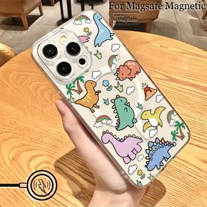 TEMU 귀여운 카툰 공룡 패턴 휴대폰 케이스 - 아이폰 16 15 14 11 프로 맥스 미니 XR XS X 7 8 플러스 호환, 투명 자석 충격 방지 소프트 TPU 백커버, 휴대폰 보호, 자석 부착, 재미있는 디자인, 스타일리시 커버, 유연한 커버, 내구성 있는 소재, 보호 쉘, 청소년 및 아이폰 사용자용