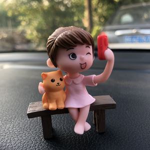 TEMU 컬러의 PVC 자동차 대시보드 장식 - 유쾌한 벤치 앉은 커플 & 강아지 피규어, DIY 비전기 액세서리, 청소년 및 성인용 재미있는 대시보드 데코