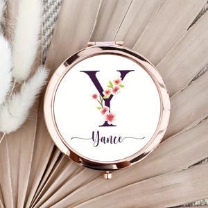 TEMU 1개 맞춤 제작 벚꽃 모노그램 메이크업 거울 - 이름 각인 가능, 접이식 여행용 미니 거울 선물 세트, 여성용 휴대용 미러, 생일/발렌타인데이/어머니날 선물 추천, 우아한 디자인, 커스텀 각인, 광택 마감, 크리스마스 선물로 최적