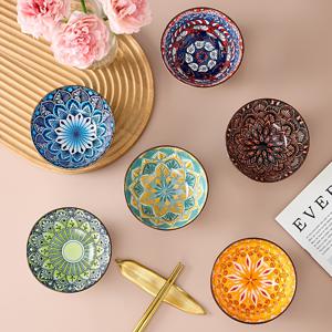 TEMU 스타일 세라믹 볼 6개 세트 - 생동감 넘치는 만다라 디자인, 식기세척기 및 전자레인지 사용 가능 - 시리얼, 수프, , 샐러드에 적합 - 집들이 선물이나 기념품으로 완벽한 선택 | 패턴이 돋보이는 포슬린 제작