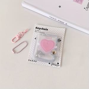 TEMU 하트 모양 투명 창이 있는 2인치 PVC 키체인 포토 앨범 홀더 - 학생, 학교, 여행용 내구성 있는 ID 카드 정리함 - 다양한 색상 옵션 (파랑, 분홍, 노랑, 초록, 보라)